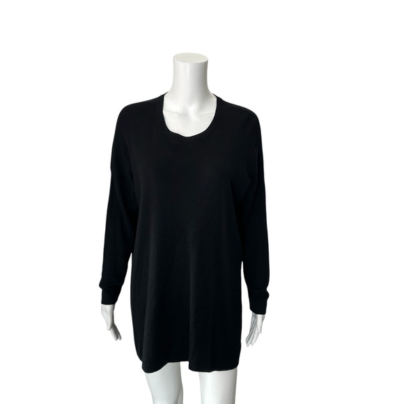 Eileen Fisher Black Merino Wool Tunic Sweater Size Large - Picture 1 of 6